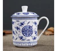 QQLADY Tasse à thé en Porcelaine Bleue et Blanche avec Couvercle, Tasse en céramique pour la Maison, Tasse personnelle pour Le Bureau