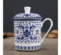 QQLADY Tasse à thé en Porcelaine Bleue et Blanche avec Couvercle, Tasse en céramique pour la Maison, Tasse personnelle pour Le Bureau