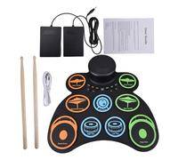 Qqmora Batterie électronique Roll Up Drum Pad 9 Pads Support MIDI Portable Prise Casque 18 Heures de Lecture Kit de Batterie D'entraînement en Silicone avec Baguettes Pédale pour