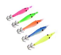 Qqmora Crochets de Pêche au Calmar Durable Appât Lumineux Crochet Double Design pour la Pêche en Eau Douce en Eau Salée Silicone Matériel Rose Orange Bleu Vert Jaune 5pcs