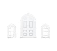 Qqmora Ensemble de Fenêtre de Maison de Poupée, Style Français Vintage | Plastique durable, peinture personnalisable, 1 grande porte, 2 petites fenêtres, échelle 1/12