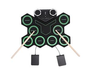 Qqmora Tapis D'entraînement de Batterie Bluetooth Enroulable avec Deux Haut-parleurs et Lumières LED Colorées, adapté aux Jeux MIDI et à la Connexion à un Ordinateur, Léger et Portable