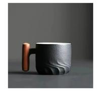QQNQQ Tasse à thé rétro en céramique émaillée 80 ml, tasse café, avec filtre, mug et anse bois, artisanale, cadeau d'anniversaire(Black)