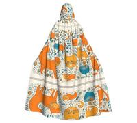qqoupp Cape à capuche pour adulte avec nœud papillon et imprimé chat orange de dessin animé, sans fermeture éclair