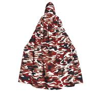 qqoupp Cape à capuche pour adulte avec nœud papillon, sans fermeture éclair Motif camouflage rouge