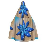 qqoupp Cape à capuche pour adulte Motif fleurs bleues avec étoiles de mer sur la plage Imprimé Halloween Super Large avec nœud papillon, sans fermeture éclair