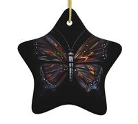 QQOUPP Pendentif en forme d'étoile en céramique pour sapin de Noël Imprimé papillon mystère Trous soigneusement percés Corde en métal