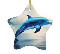 QQOUPP Pendentif étoile de Noël en céramique à suspendre Motif dauphin Bleu Trous soigneusement percés Corde en métal