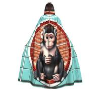 qqoupp The Silent Monkey Prints Cape à capuche pour adulte avec nœud papillon, sans fermeture éclair