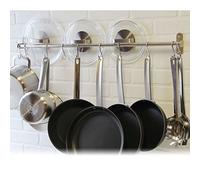 QQOUTLET Premium Chefmate Gourmet Kitchen Rail de montage mural en acier inoxydable de 80 cm et 10 crochets en S pour ustensiles de cuisine, casseroles et couvercles, argent