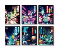 QQQDADA Japanese Wall Art Prints Set of 6 Japan Neon Posters Abstract Illustration Wall Decor Tokyo Night Streets Picture Canvas Art Painting for Living Room Bedroom Wall Art (11"x14" UNFRAMED)