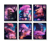 QQQDADA Lot de 6 impressions d'art mural japonaises - Illustration abstraite - Impression sur toile tendance pour salon, chambre à coucher - 27,9 x 35,6 cm - Sans cadre