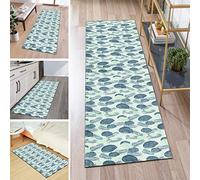 QQrunner Tapis de couloir antidérapant long lavable - Bleu vert - 120 x 550 cm - Vendu au mètre - Motif feuilles - Lavable - Pour couloir, salon, chambre à coucher - 40 à 120 cm de large - Taille