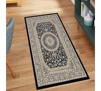 QQrunner Tapis de couloir, long, noir, vintage, 50 x 550 cm, antidérapant, lavable, au mètre, pour couloir, salon, anti-salissures