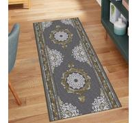 QQrunner Tapis de couloir, long, vintage, lavable, gris, 50 x 180 cm, antidérapant, vendu au mètre, long, en polyester, pour salon, anti-salissures