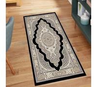 QQrunner Tapis de couloir, vendu au mètre, noir, vintage, 50 x 120 cm, antidérapant, lavable, long, en polyester, pour salon, anti-salissures