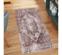QQrunner Tapis de couloir vintage antidérapant lavable, 50 x 250 cm - Au mètre - Long - Marron - Pour couloir et cuisine