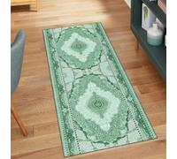 QQrunner Tapis de couloir vintage antidérapant lavable, 50 x 280 cm - Tapis de cuisine - Vendu au mètre - Vert - Couloir de cuisine