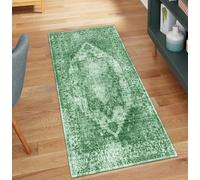 QQrunner Tapis de couloir vintage antidérapant lavable, 50 x 550 cm - Au mètre - Long - Vert - Couloir de cuisine