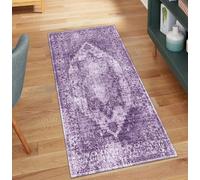 QQrunner Tapis de couloir vintage antidérapant lavable, 50 x 550 cm - Au mètre - Long - Violet - Pour couloir et cuisine