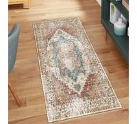 QQrunner Tapis de couloir vintage antidérapant lavable, 50 x 60 cm - Au mètre - Gris orange - Chemin de cuisine