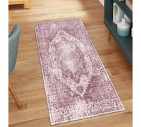 QQrunner Tapis de couloir vintage - Antidérapant - Lavable - 50 x 700 cm - Au mètre - Long - Rose - Chemin de cuisine