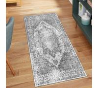 QQrunner Tapis de couloir vintage antidérapant lavable, 50 x 750 cm - Au mètre - Long - Gris - Couloir de cuisine