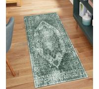 QQrunner Tapis de couloir vintage antidérapant lavable, 50 x 80 cm - Au mètre - Long - Vert foncé - Pour couloir et cuisine