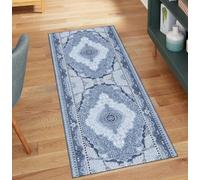 QQrunner Tapis de couloir vintage antidérapant lavable, 50 x 80 cm - Tapis de cuisine - Vendu au mètre - Bleu - Couloir de cuisine