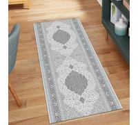 QQrunner Tapis de cuisine, lavable, vintage, 50 x 700 cm, antidérapant, au mètre, long, en polyester, pour salon, gris