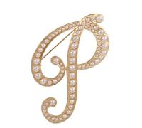 QQY Broche à lettres, Lettre initiale broche lettre anglaise perle broche décorative pin collier pin (P)