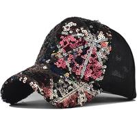 QQY Casquette de Baseball Sun Hat, Strass Sequin Cap, Casquette en Maille réglable pour Hommes et Femmes Baseball Party Cap (Rouge)