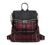 QQYG Sac à Dos pour Femme de Luxe à Carreaux de Couleur Contrastée Facile à Prendre Sac de Voyage en Tissu Oxford à Double Usage,Red