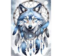 QQYRHN 5D DIY Attrape-Rêves Kits de Peinture Diamant, Complète Loup Fantasy Diamond Painting pour Adulte Débutants, Plumes Art du Diamant, Décoration Murale Maison Peinture au Diamant Avec 30x40 cm