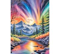 QQYRHN 5D DIY Aurore Boréale Kits de Peinture Diamant, Complète Lune Diamond Painting pour Adulte Débutants, Montagnes Art du Diamant, Décoration Murale Maison Peinture au Diamant Avec 30x40cm