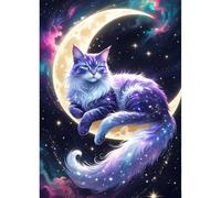 QQYRHN 5D DIY Chat Fantastique Kits de Peinture Diamant, Complète Lune Diamond Painting pour Adulte Débutants,Pays de Rêve Art du Diamant, Décoration Murale Maison Peinture au Diamant Avec 30x40 cm