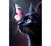 QQYRHN 5D DIY Chat Noir Kits de Peinture Diamant, Complète Papillon Rose Diamond Painting pour Adulte Débutants,Pays des Rêves Art du Diamant, Décoration Murale Maison Peinture au Diamant Avec 30x40cm