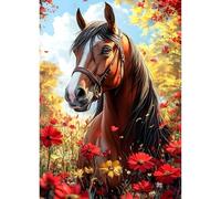QQYRHN 5D DIY Cheval Kits de Peinture Diamant, Complète Fleurs Rouges Diamond Painting pour Adulte Débutants, Fantasy Cheval Art du Diamant, Décoration Murale Maison Peinture au Diamant Avec 30x40 cm
