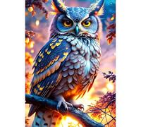 QQYRHN 5D DIY Chouette dans L'arbre Kits de Peinture Diamant, Coucher de Soleil Diamond Painting pour Adulte Débutants, Fiery Clouds Art du Diamant, Décoration Maison Peinture au Diamant Avec 30x40 cm