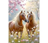 QQYRHN 5D DIY Deux Chevaux Kits de Peinture Diamant, Complète Fleurs Diamond Painting pour Adulte Débutants, Amoureux Art du Diamant, Décoration Murale Maison Peinture au Diamant Avec 30x40 cm