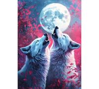 QQYRHN 5D DIY Deux Loups Kits de Peinture Diamant, Complète Nuit de Lune Diamond Painting pour Adulte Débutants, Pays de Rêve Art du Diamant, Décoration Murale Maison Peinture au Diamant Avec 30x40 cm