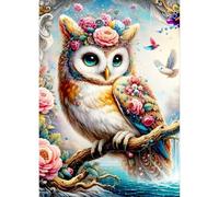 QQYRHN 5D DIY Fantasy Owl Kits de Peinture Diamant, Complète Oiseau Diamond Painting pour Adulte Débutants,Fleurs Colorées Art du Diamant, Décoration Murale Maison Peinture au Diamant Avec 30x40 cm