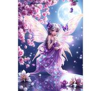 QQYRHN 5D DIY Fée Papillon Kits de Peinture Diamant, Complète Fleurs Diamond Painting pour Adulte Débutants, Lune éclatante Art du Diamant, Décoration Maison Peinture au Diamant Avec 30x40 cm