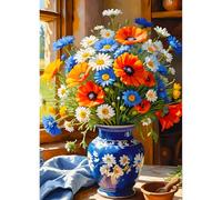 QQYRHN 5D DIY Fleurs Colorées Kits de Peinture Diamant, Chrysanthèmes Diamond Painting pour Adulte Débutants, Vase en Céramique Art du Diamant, Décoration Maison Peinture au Diamant Avec 30x40 cm
