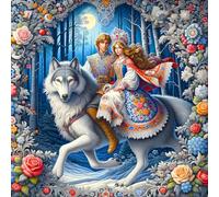 QQYRHN 5D DIY Princesse et Prince Kits de Peinture Diamant, Complète Loup Diamond Painting pour Adulte Débutants, Fleurs Art du Diamant, Décoration Murale Maison Peinture au Diamant Avec 30x30cm