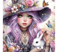 QQYRHN 5D DIY Princesse Kits de Peinture Diamant, Complète Lapin Diamond Painting pour Adulte Débutants, Fleurs Art du Diamant, Décoration Murale Maison Peinture au Diamant Avec 30x30 cm