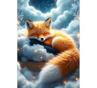 QQYRHN 5D DIY Renard Nuages Kits de Peinture Diamant, Complète Renard Endormi Diamond Painting pour Adulte Débutants, Ciel étoilé Art du Diamant, Décoration Maison Peinture au Diamant Avec 30x40 cm