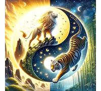 QQYRHN 5D DIY Tai Chi Kits de Peinture Diamant, Complète Lion et Tigre Diamond Painting pour Adulte Débutants, Yin et Yang Art du Diamant, Décoration Murale Maison Peinture au Diamant Avec 30x30cm