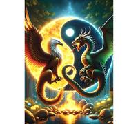 QQYRHN 5D DIY Tai Chi Kits de Peinture Diamant, Complète Yin Yang Diamond Painting pour Adulte Débutants, Fantaisie Dragon Art du Diamant, Décoration Murale Maison Peinture au Diamant Avec 30x40 cm