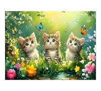 QQYRHN 5D DIY Trois Chatons Kits de Peinture Diamant, Complète Papillons Diamond Painting pour Adulte Débutants,Wildflowers Art du Diamant, Décoration Murale Maison Peinture au Diamant Avec 40x30 cm